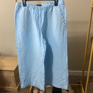 Light Blue Linen-blend Wide Leg Pants